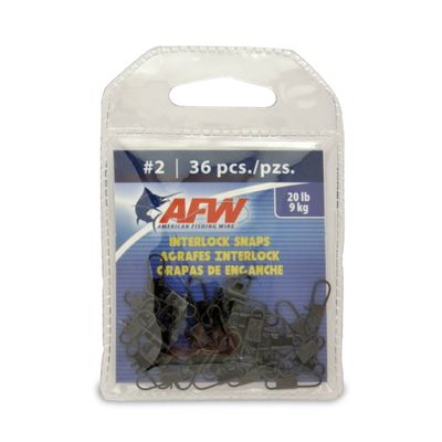 American Fishing Wire Interlock Snaps, Black Color, Size 2, 20 Pound Test, 36-Pieces