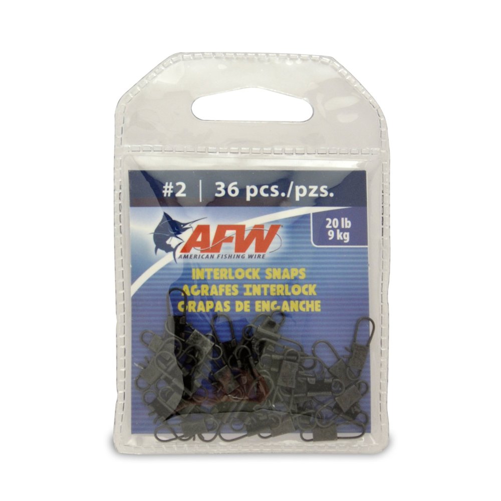 American Fishing Wire Interlock Snaps, Black Color, Size 2, 20 Pound Test, 36-Pieces