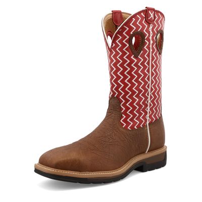 Twisted X Men's 12" Western Work Boot, Square Toe Steel Toe, Distressed Saddle Shoulder & Cherry, 13 EE