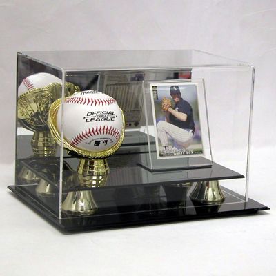 Deluxe Baseball & Card Holder - Combo Ball & Card Display - Sports Memoriablia Display Case - Sportscards Collecting Supplies
