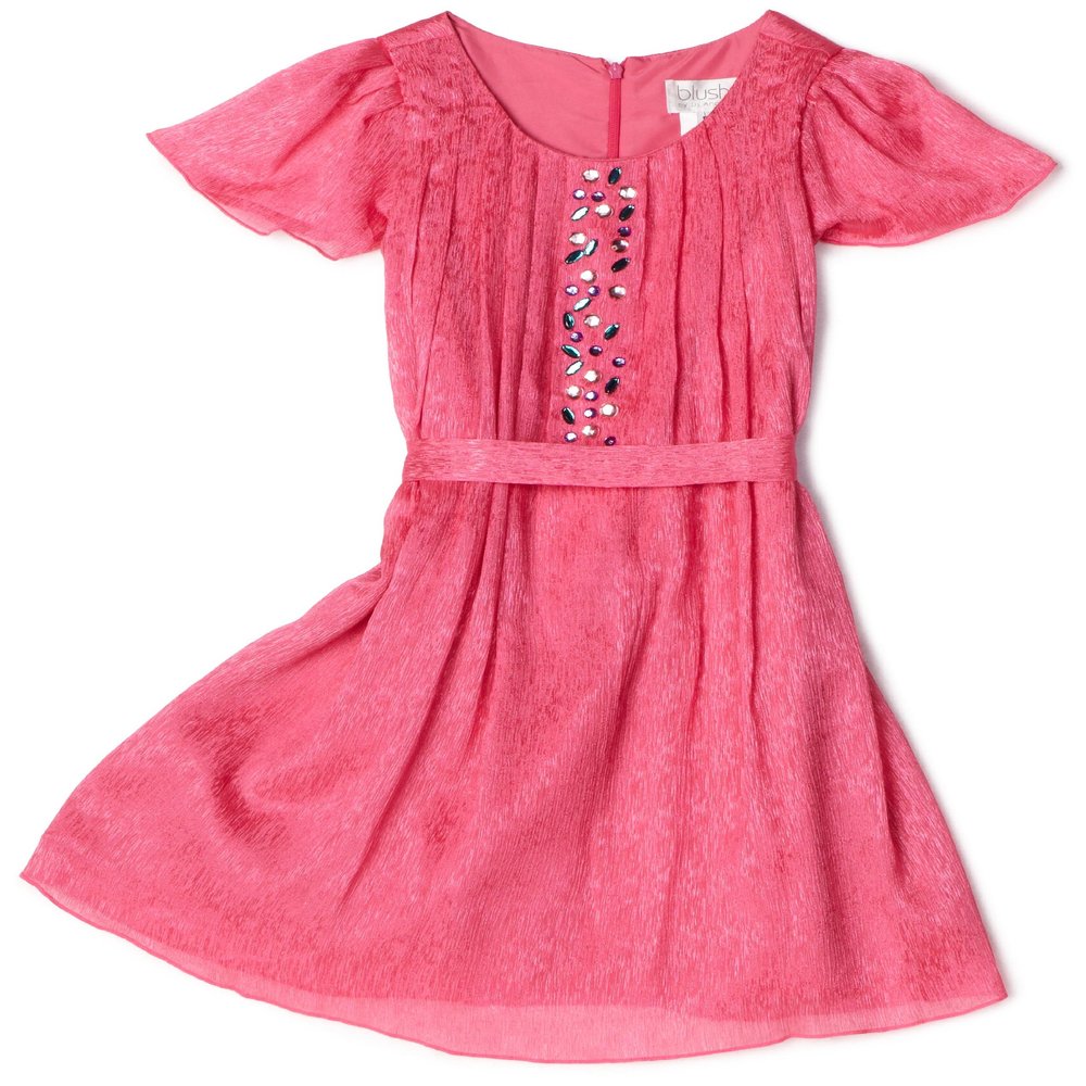 Blush By Us Angels Big Girls' Flutter Sleeve With Jewels, Pink, 16