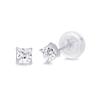 14k REAL White Gold 3mm Princess Square Solitaire Basket Set Stud Earrings with Silicone Backs view 1
