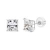 14k REAL White Gold 3mm Princess Square Solitaire Basket Set Stud Earrings with Silicone Backs view 2