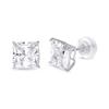 14k REAL White Gold 3mm Princess Square Solitaire Basket Set Stud Earrings with Silicone Backs view 3