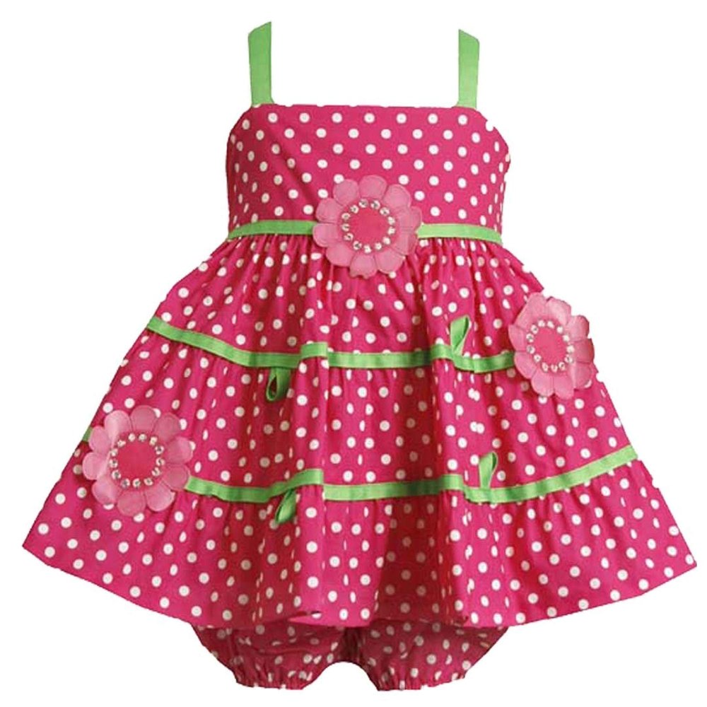 Baby Girls 3M-24M Pink/White Sequin Daisy Polka Dot Cotton Dress (3-6 Months, Fuchsia)