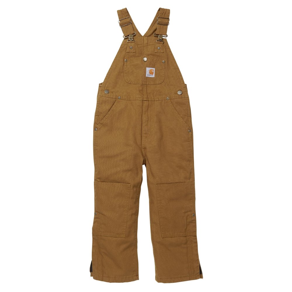 Carhartt Boys 2-7 Washed Duck Bib Overall Quilt Lined, Carhartt Brown, 4