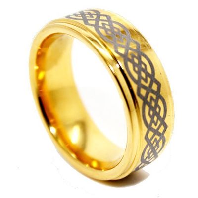 8mm Golden Colored Tungsten Wedding Ring with Celtic Knot Design Size (6.5)