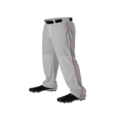 Alleson Athletic Men's Baseball Pants with Braid, Grey/Scarlet, Small
