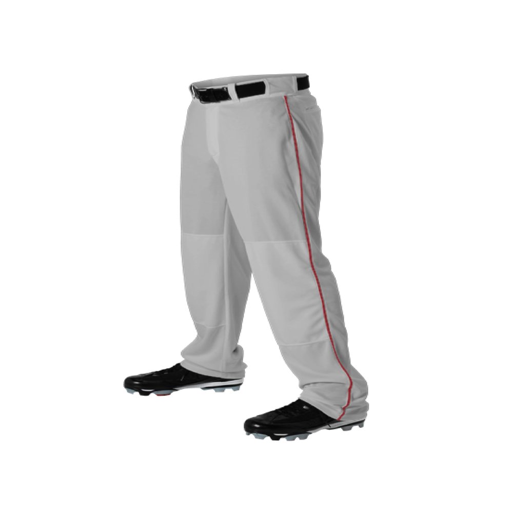 Alleson Athletic Men's Baseball Pants with Braid, Grey/Scarlet, Small