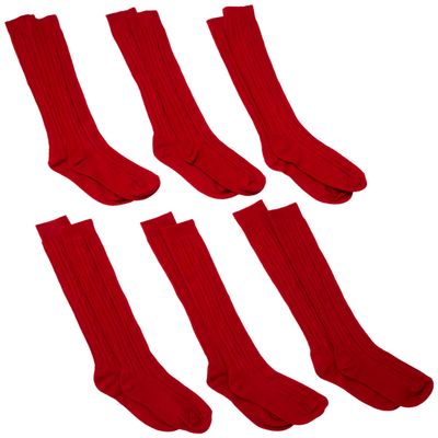 Jefferies Socks Little Boys' School Uniform Acrylic Cable Knee High (Pack of 6), Red, 10-12
