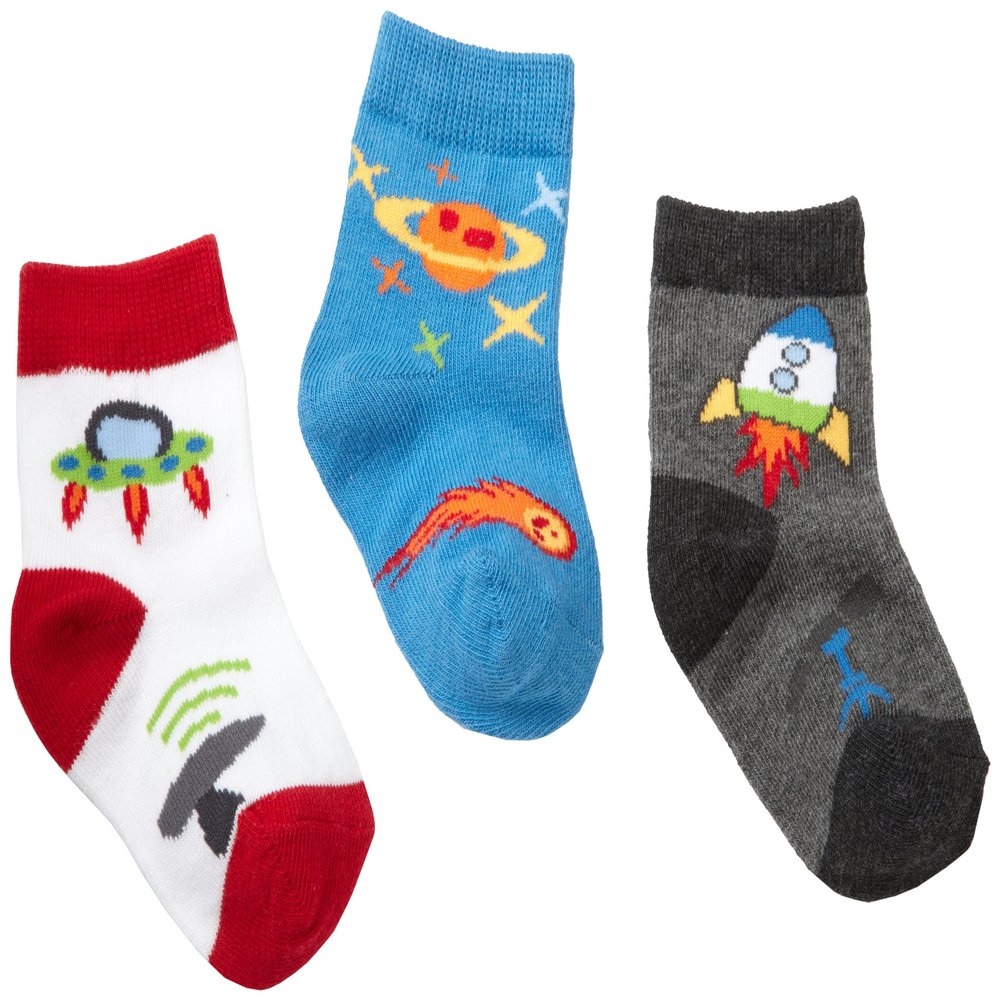 Jefferies Socks Boys 2-7 Outer Space 3 Pack Triple Treat, Sky Blue, 4-5.5