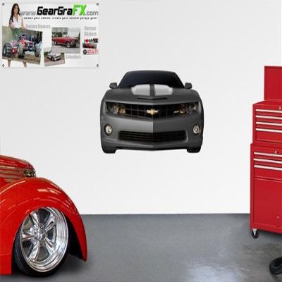 2010 Cyber Gray and White Camaro Front 52x31 inch Wall Skin
