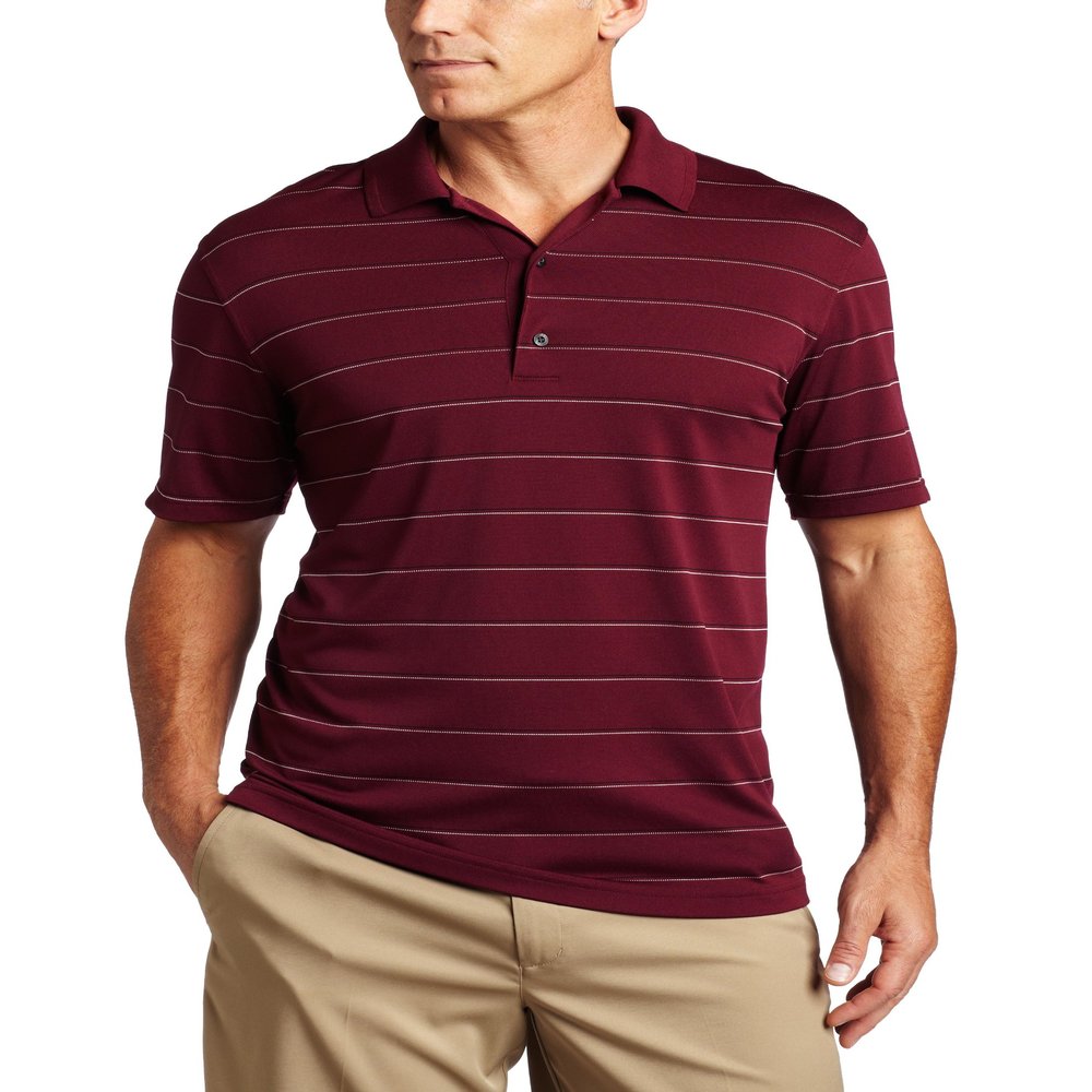 Greg Norman Men's Performance Pique Multi-Striped Top,Maroon,Medium