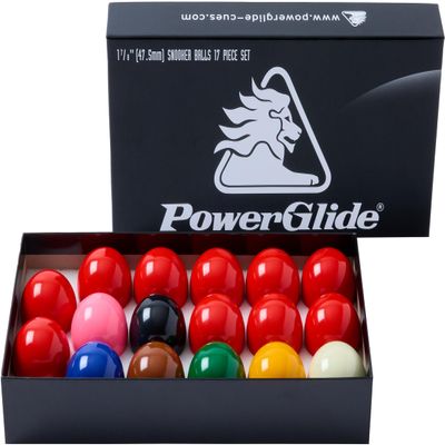 PowerGlide 17 Ball Snooker Set | 10 Reds | Tournament | 1 3/4" / 44.5mm Diameter | Boxed