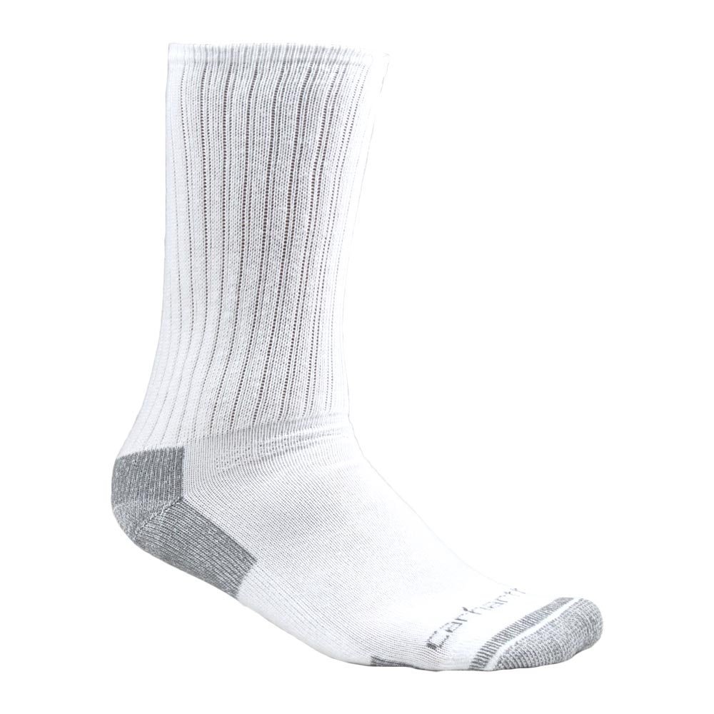 Carhartt All-Season Cotton Crew Work Socks, White, Pack of 3