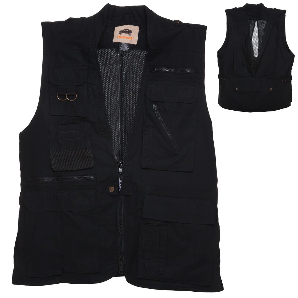 Humvee Safari Photography Vest for Men, Women, Unisex - Vest for Hunting, Fishing, Camping, Travel, Hiking, Outdoor - 100% Cotton, Black, XXX Large