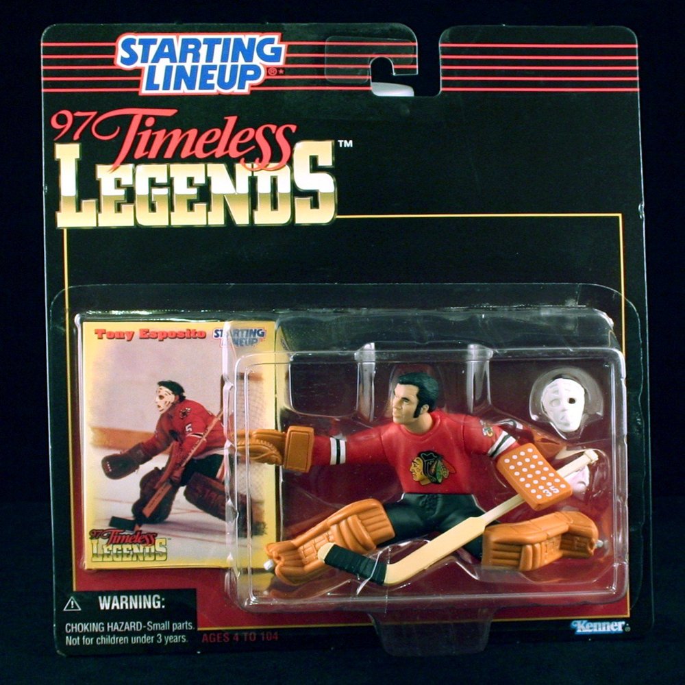 TONY ESPOSITO / CHICAGO BLACKHAWKS 1997 TIMELESS LEGENDS Kenner NHL Starting Lineup & Exclusive Collector Trading Card