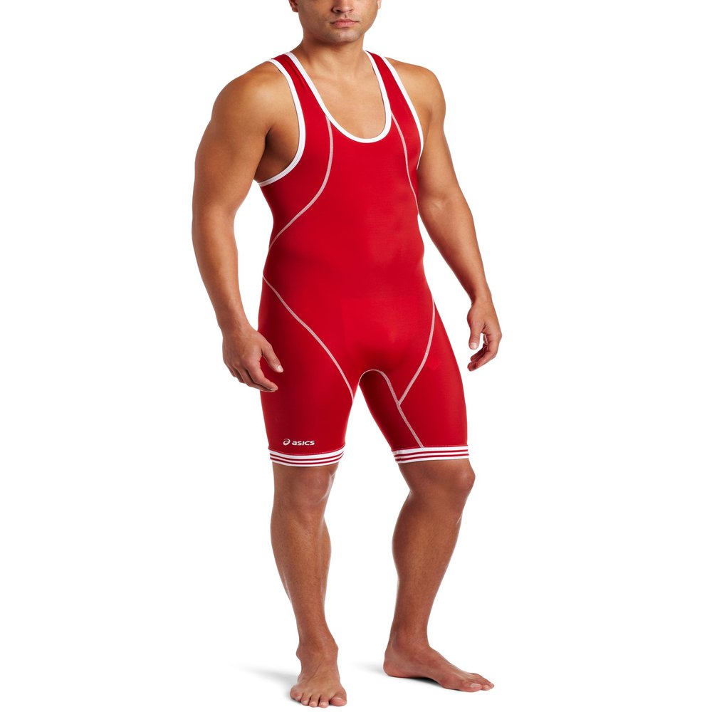 ASICS Men's Snap Down Singlet,Red/White,XX-Large
