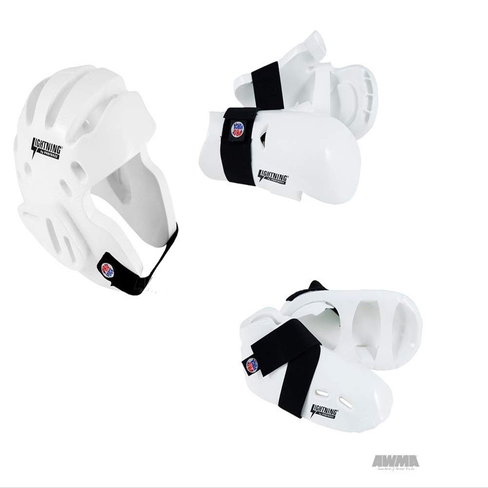 Lightning WHITE Karate Sparring Gear Package Deal - size Adult LARGE