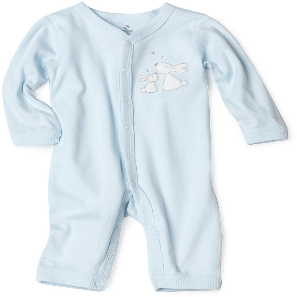 Disney ABSORBA Newborn Baby-Boys Layette Loungewear Coverall with Bunny Art, Blue, 6/9