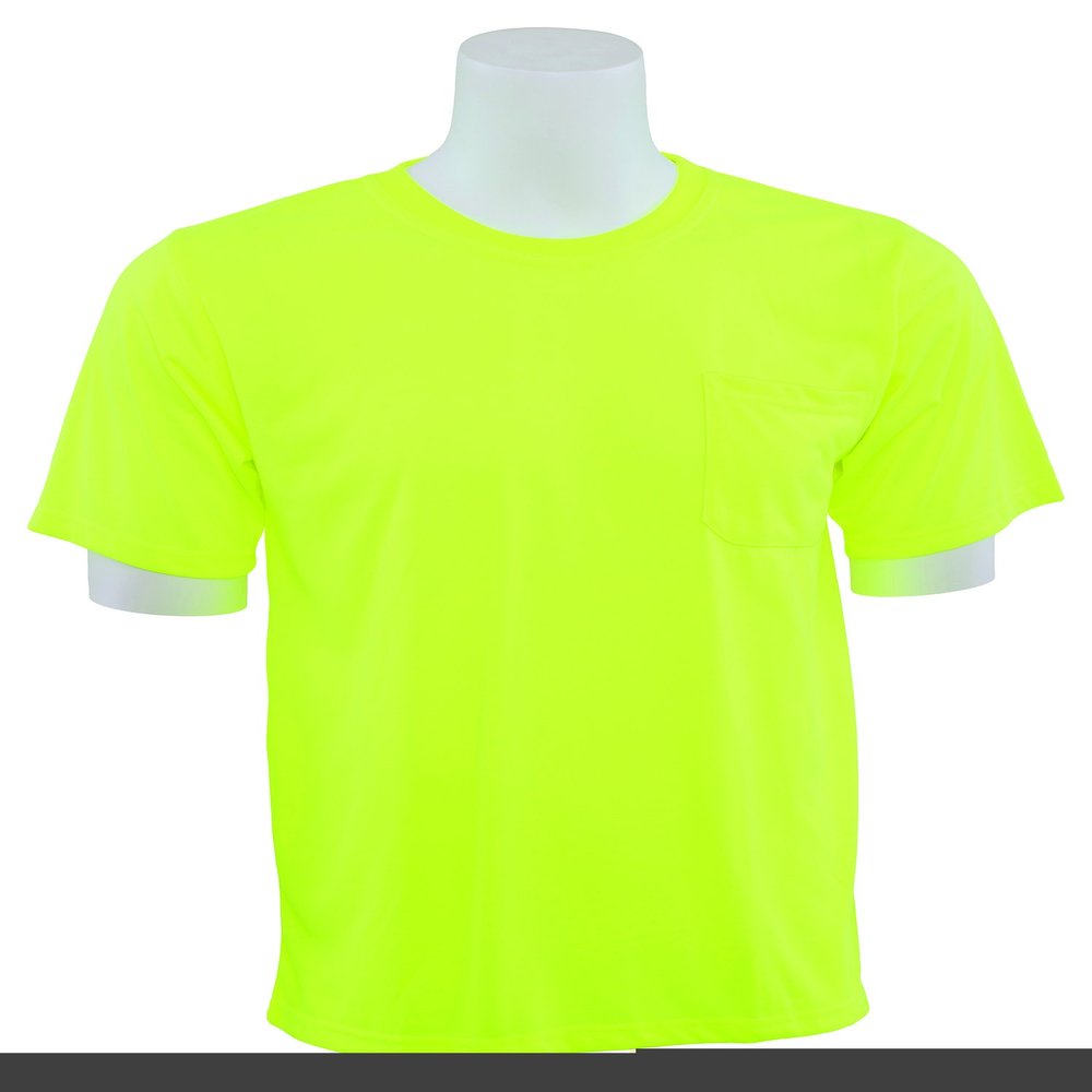 ERB 14107 Model 9601 Non-ANSI Jersey Knit Short Sleeves T-Shirt, Hi Viz Lime, M Size