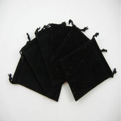6 Black Velour (Velvet) Drawstring Pouches Measuring 3 By 4