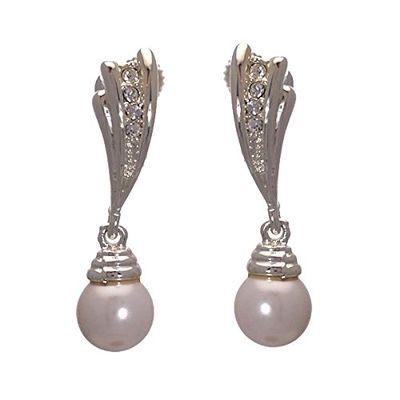 Tina Silver tone faux Pearl Clip On Earrings