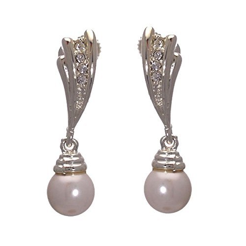 Tina Silver tone faux Pearl Clip On Earrings