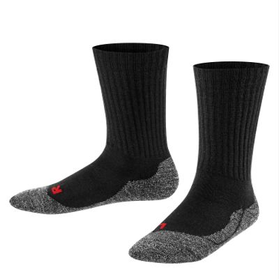 FALKE Unisex Kids Active Warm Hiking Socks, Crew, Sweat Wicking, Sporty Winter Clothes, Thick Breathable, Merino Wool, Black (Black 3000), 4-6.5, 1 Pair