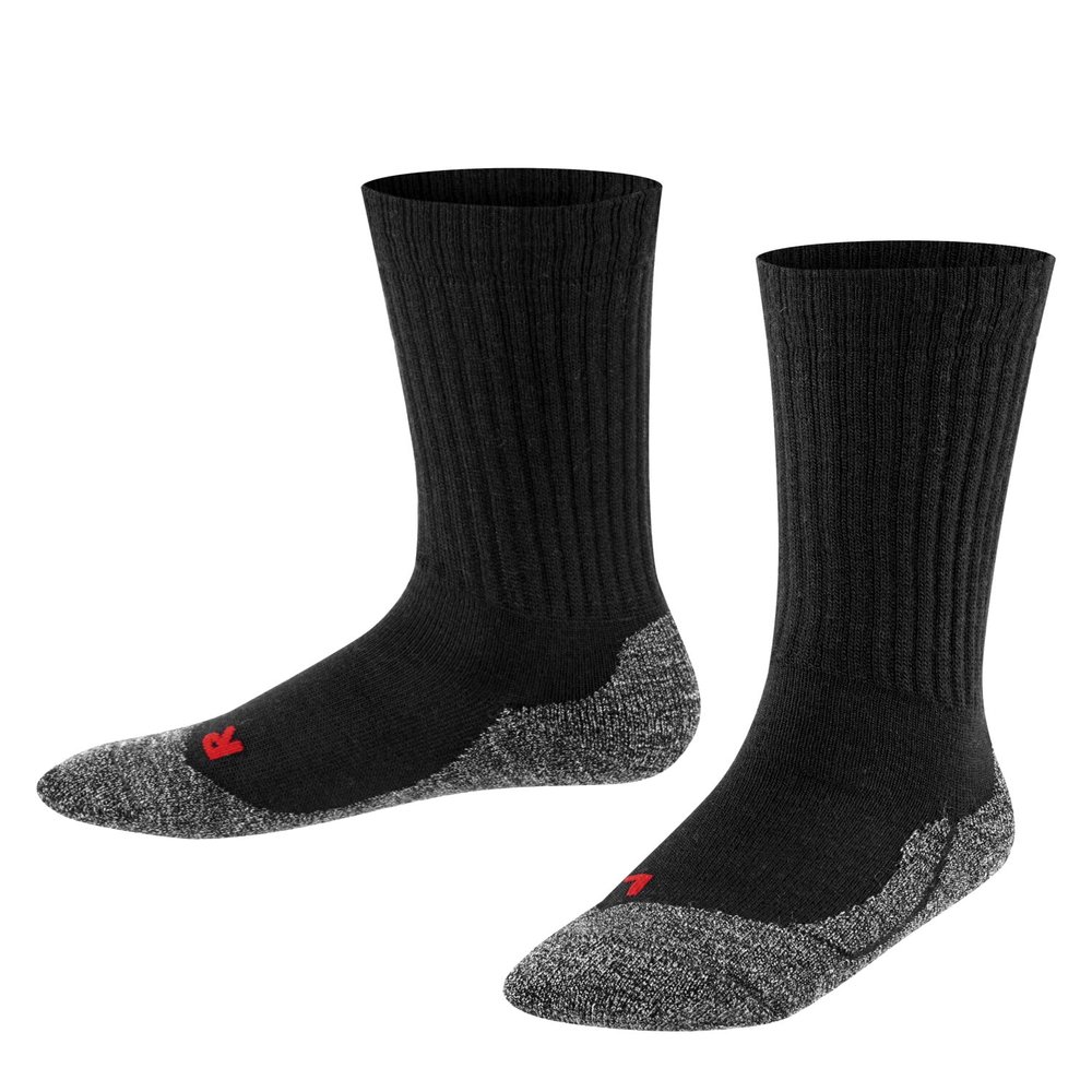 FALKE Unisex Kids Active Warm Hiking Socks, Crew, Sweat Wicking, Sporty Winter Clothes, Thick Breathable, Merino Wool, Black (Black 3000), 4-6.5, 1 Pair