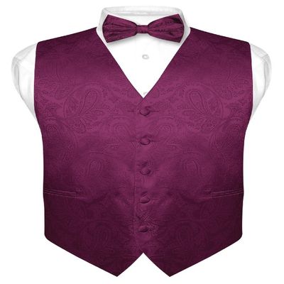 Vesuvio Napoli Men's Paisley Design Dress Vest & Bow Tie EGGPLANT PURPLE BOWTie Set sz 2XL
