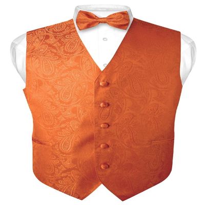Vesuvio Napoli Men's Paisley Design Dress Vest & Bow Tie BURNT ORANGE Color BOWTie Set sz 3XL