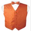 Vesuvio Napoli Men's Paisley Design Dress Vest & Bow Tie BURNT ORANGE Color BOWTie Set sz 3XL view 1