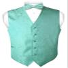 Vesuvio Napoli Men's Paisley Design Dress Vest & Bow Tie AQUA GREEN Color BOWTie Set sz 3XL view 1