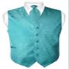 Vesuvio Napoli Men's Paisley Design Dress Vest & NeckTie TURQUOISE AQUA BLUE Neck Tie Set sz XS view 1