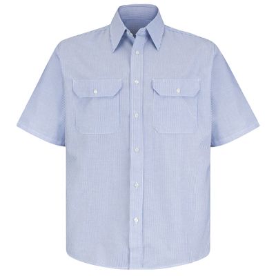 Red Kap Men's Deluxe Uniform Shirt, White/Blue Pin Stripe, Short Sleeve Small
