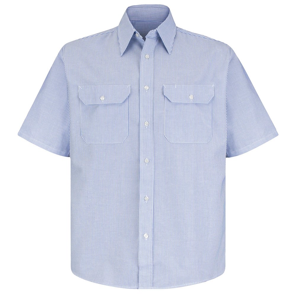 Red Kap Men's Deluxe Uniform Shirt, White/Blue Pin Stripe, Short Sleeve Small