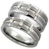 6mm & 8mm His and Hers Tungsten Diamond Wedding Ring Set 3 Stone Horizontal & Vertical Grooves Satin Finish Comfort fit size 7.5