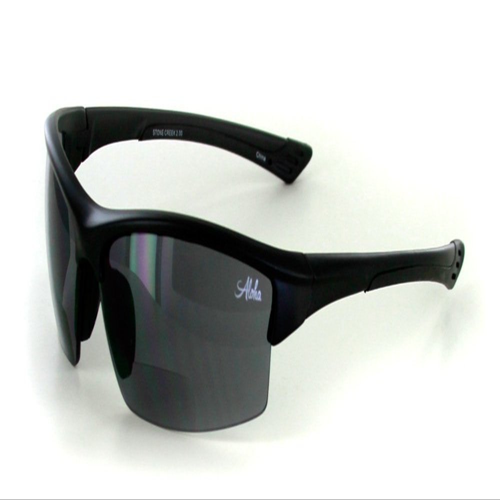 Aloha Eyewear Stone Creek MX1 Men's Wrap-Around Bifocal Reading Sunglasses (Black w/Smoke +2.00)