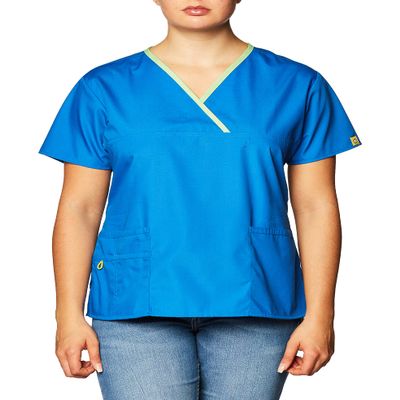 WonderWink Women's Scrubs Charlie 5 Pocket Y-Neck Wrap Top, Royal, Medium
