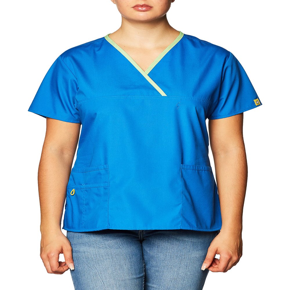 WonderWink Women's Scrubs Charlie 5 Pocket Y-Neck Wrap Top, Royal, Medium