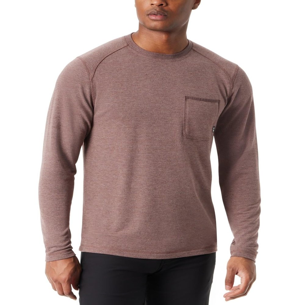 BASS OUTDOOR Men's Long Sleeve 4-Way-Stretch Quick Dry Utili-Tee Shirt with Reinforeced Elbow Patches Standard, Rum Raisin, XX-Large