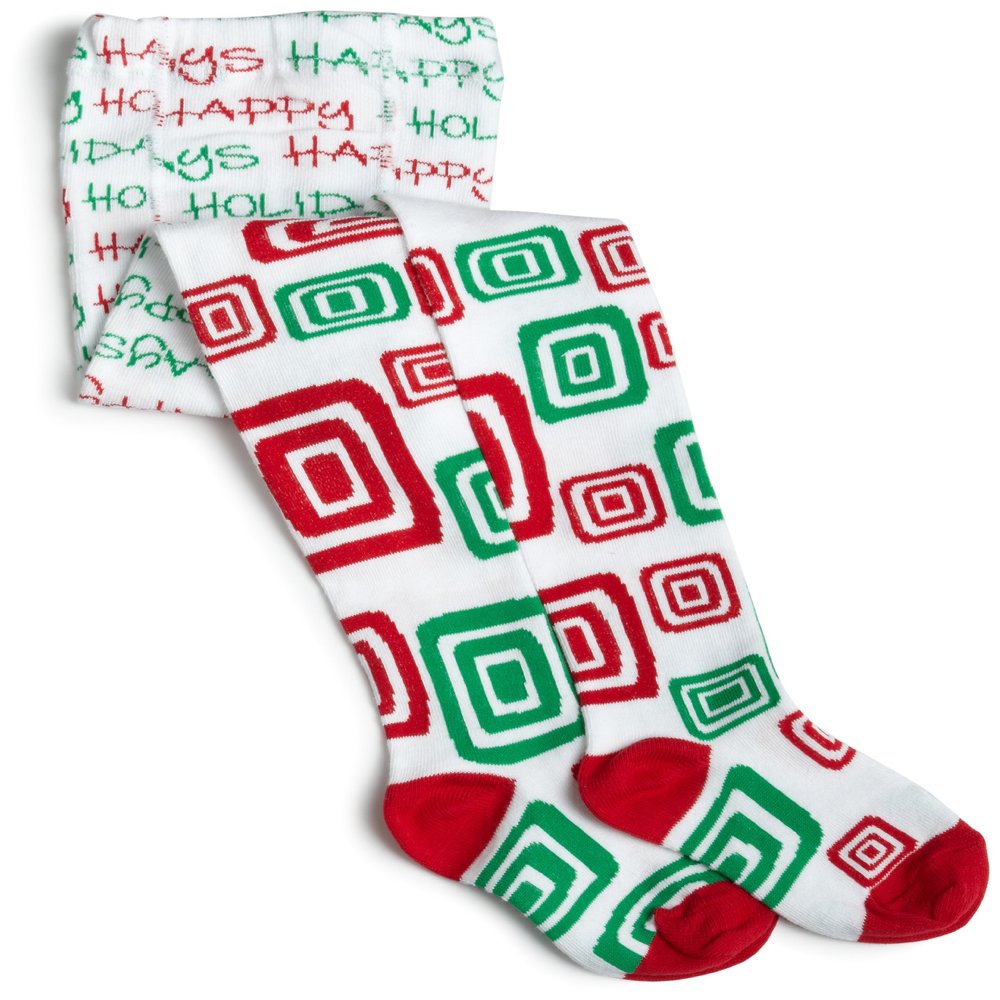 Jefferies Socks Girls 2-6X Happy Holidays Tights, Red/Green, 4-6 Years