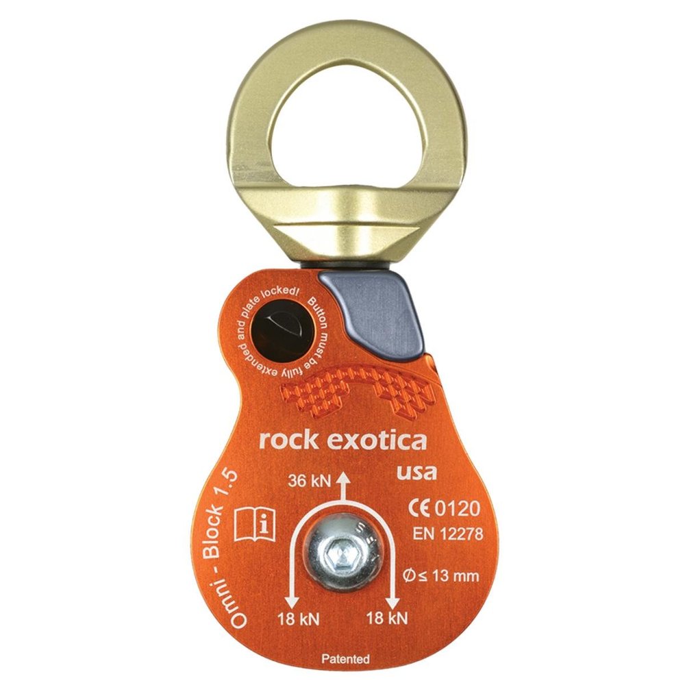 Rock Exotica Omni-Block 1.5" Single Swivel Pulley High-Strength Swivel Pulley with Sideplate Access for Rigging Made in The USA