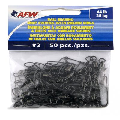 AFW Solid Brass Ball Bearing Snap Swivels with Double Welded Rings, Size #2, 44 lb / 20 kg Test, Gunmetal Black, 50 pc