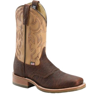 DOUBLE-H Men's 11" Graham Square Toe Western Boots - Bison Leather Foot with Oil- and Slip-Resistant I.C.E. Outsole, EH-Rated and Made in USA, Brown - 10 2E