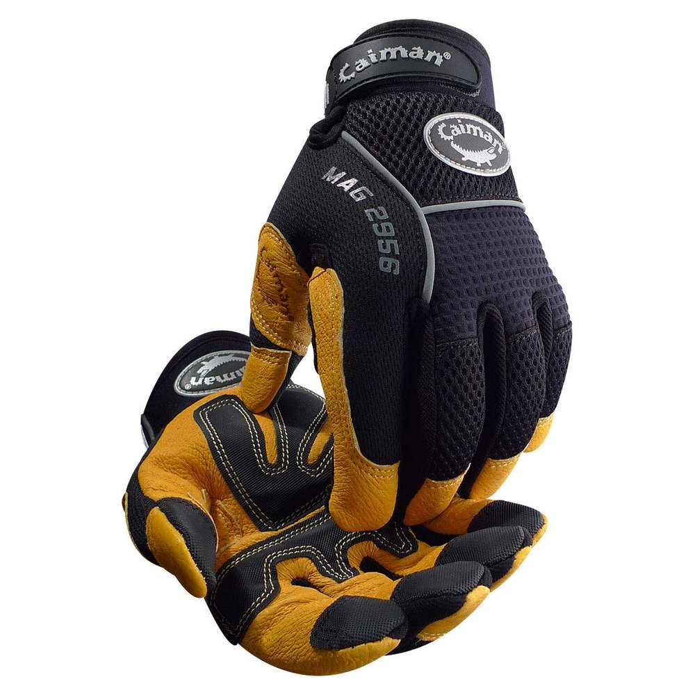Caiman Multi Activity Gloves Genuine Pig Grain Leather Gold Gloves with G-GripTM palm (Medium, Black/Yellow)