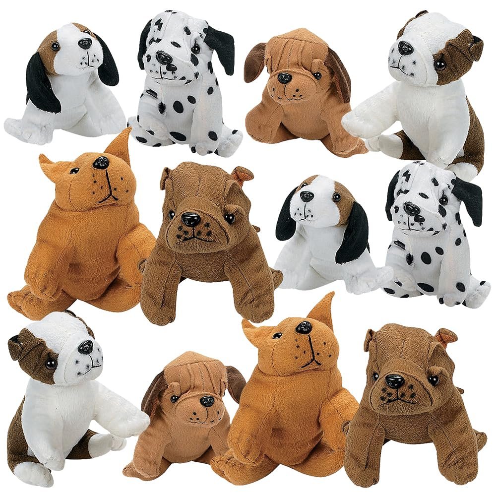 Fun Express Realistic Plush Dogs (Set of 12 Stuffed Dogs)
