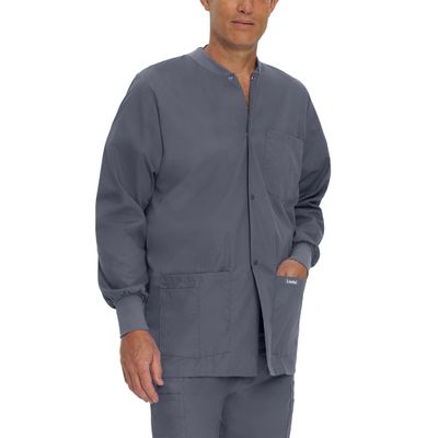 Landau Essentials Relaxed Fit 5-Pocket Snap-Front Scrub Jacket for Men 7551 Steel Grey