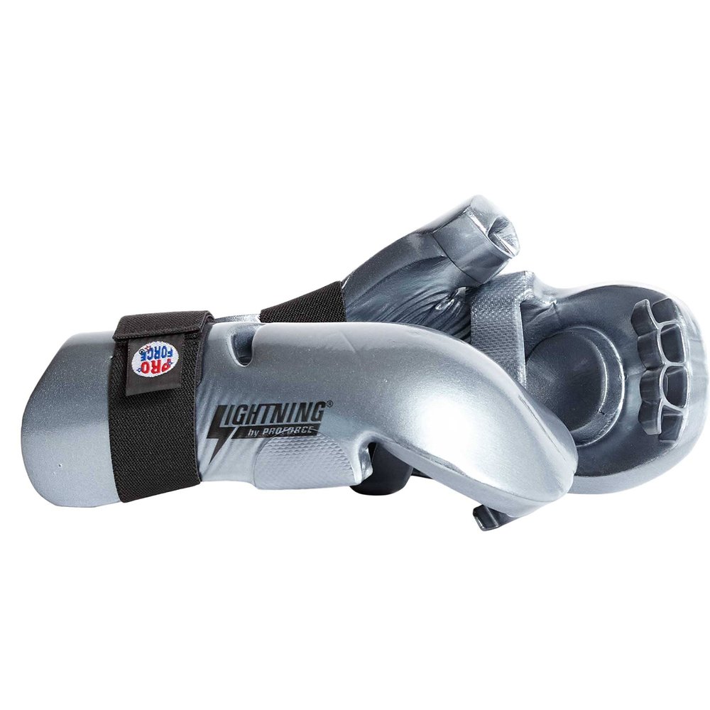 Pro Force Lightning Punches Karate Sparring Gloves (Silver, Large (Knuckle Width: 3-5/8" - 3-3/4"))